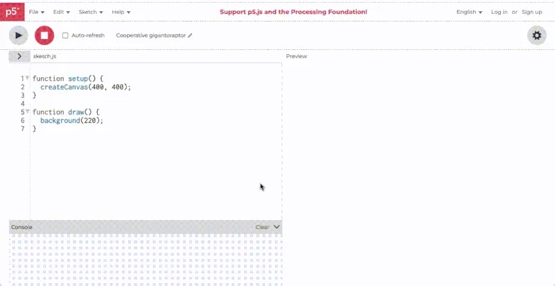 A user clicks the “Sign Up” button in the p5.js Web Editor, enters a new username, email address, and password.